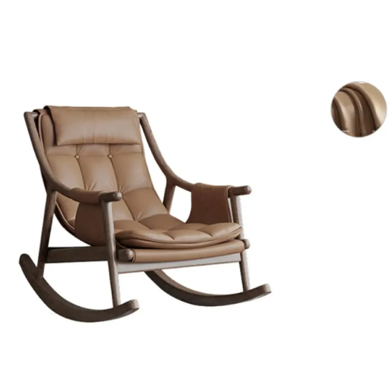 Modern Wood Nappa Upholstered Rocking Chair with Footstool