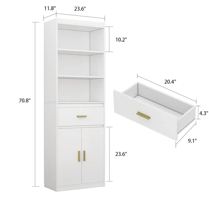 White Tall Storage Cabinet with Drawer - Multi-User