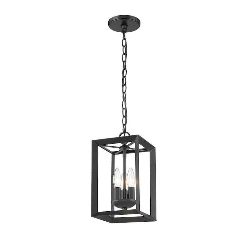 3 Light Geometric Small Mini Rectangle Pendant in Matte Black