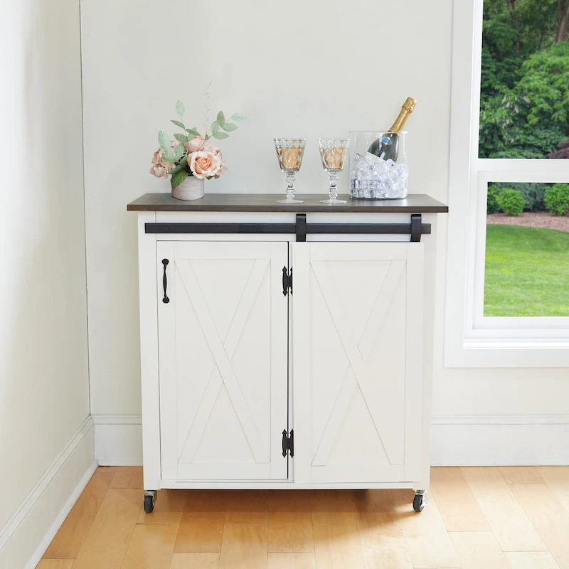SEI Furniture Lankershim Modern Farmhouse White Wood Kitchen Cart
