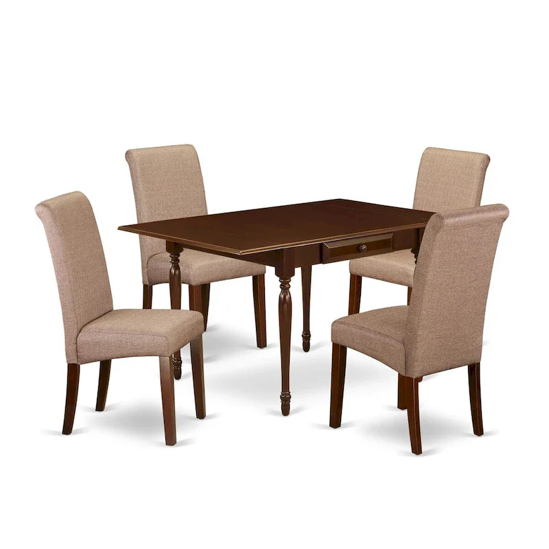 East West Furniture Dining Set Contains a Rectangle Dining Room Table with Dropleaf and Parson Chairs (Pieces Options)