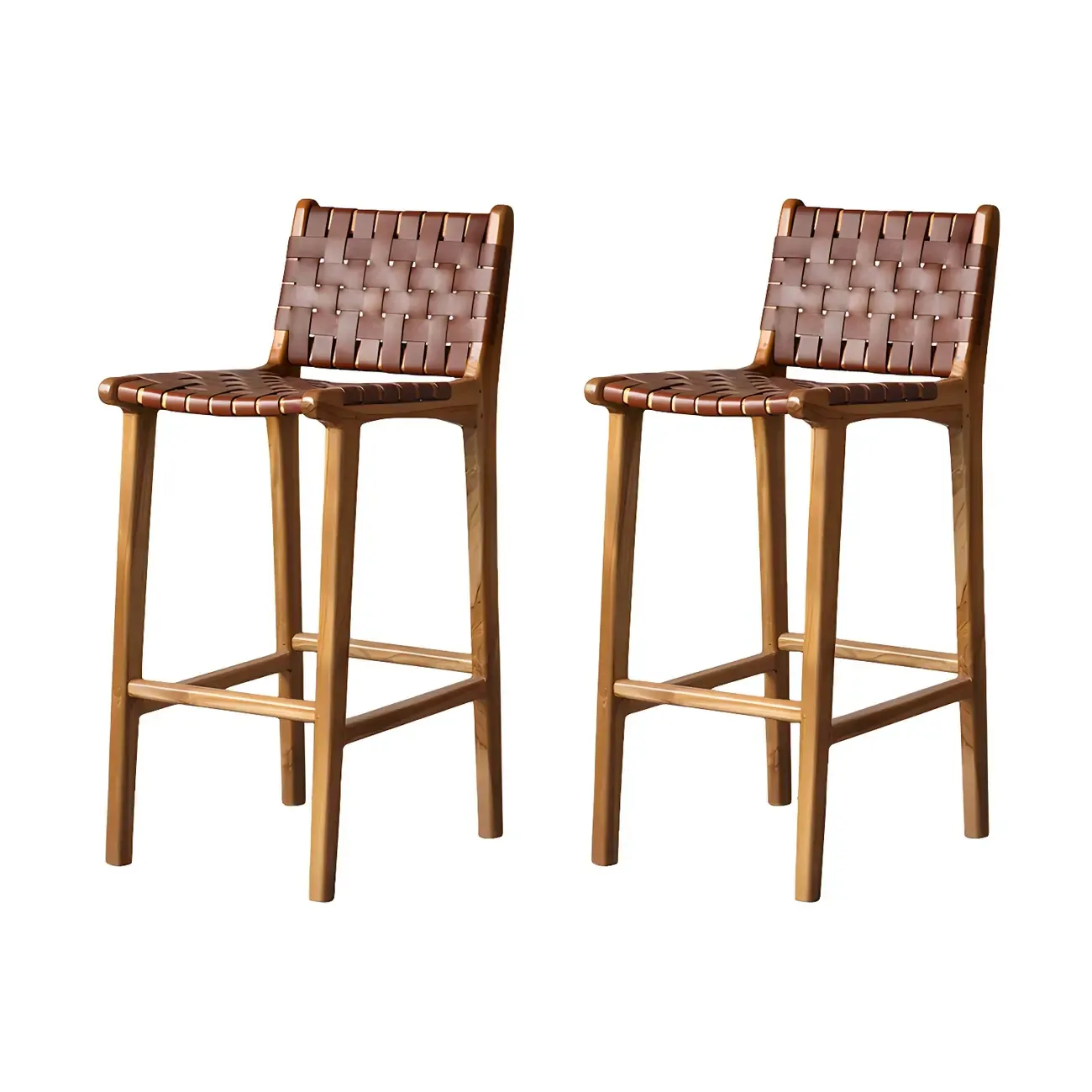 Rustic Reddish Brown Wooden Woven Bar Stool