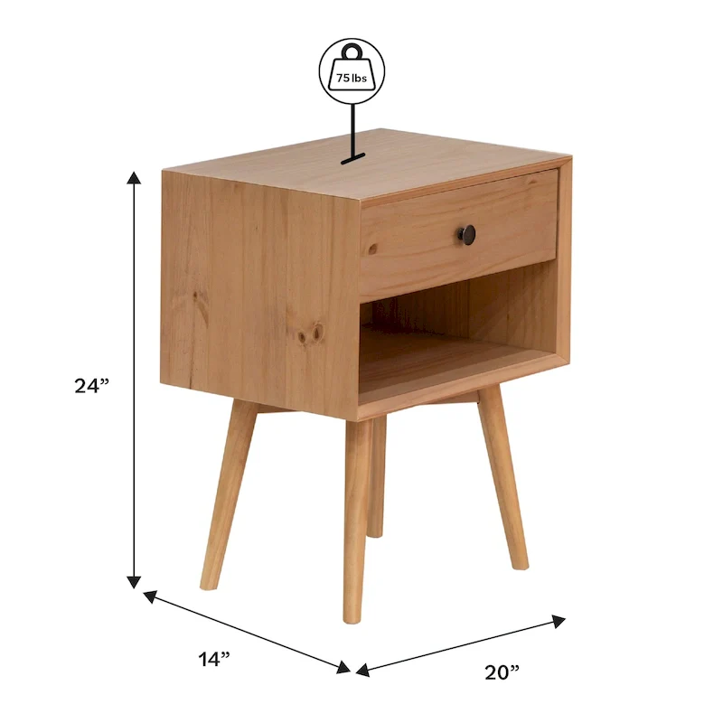 Middlebrook Mid-Century Solid Wood 1-Drawer Nightstand, Set of 2