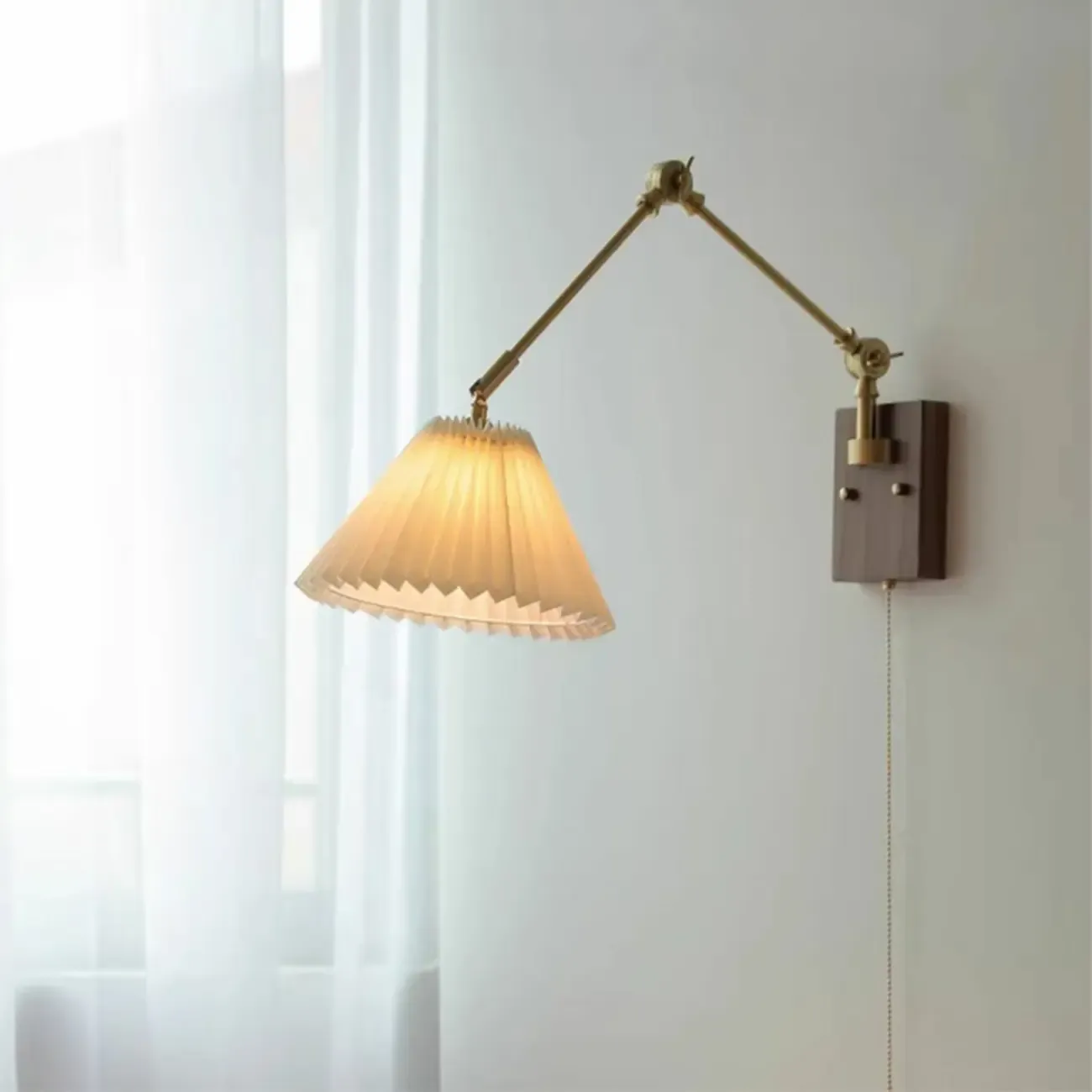 Vintage Pleated Swing Arm Wall Light for Modern Bedroom