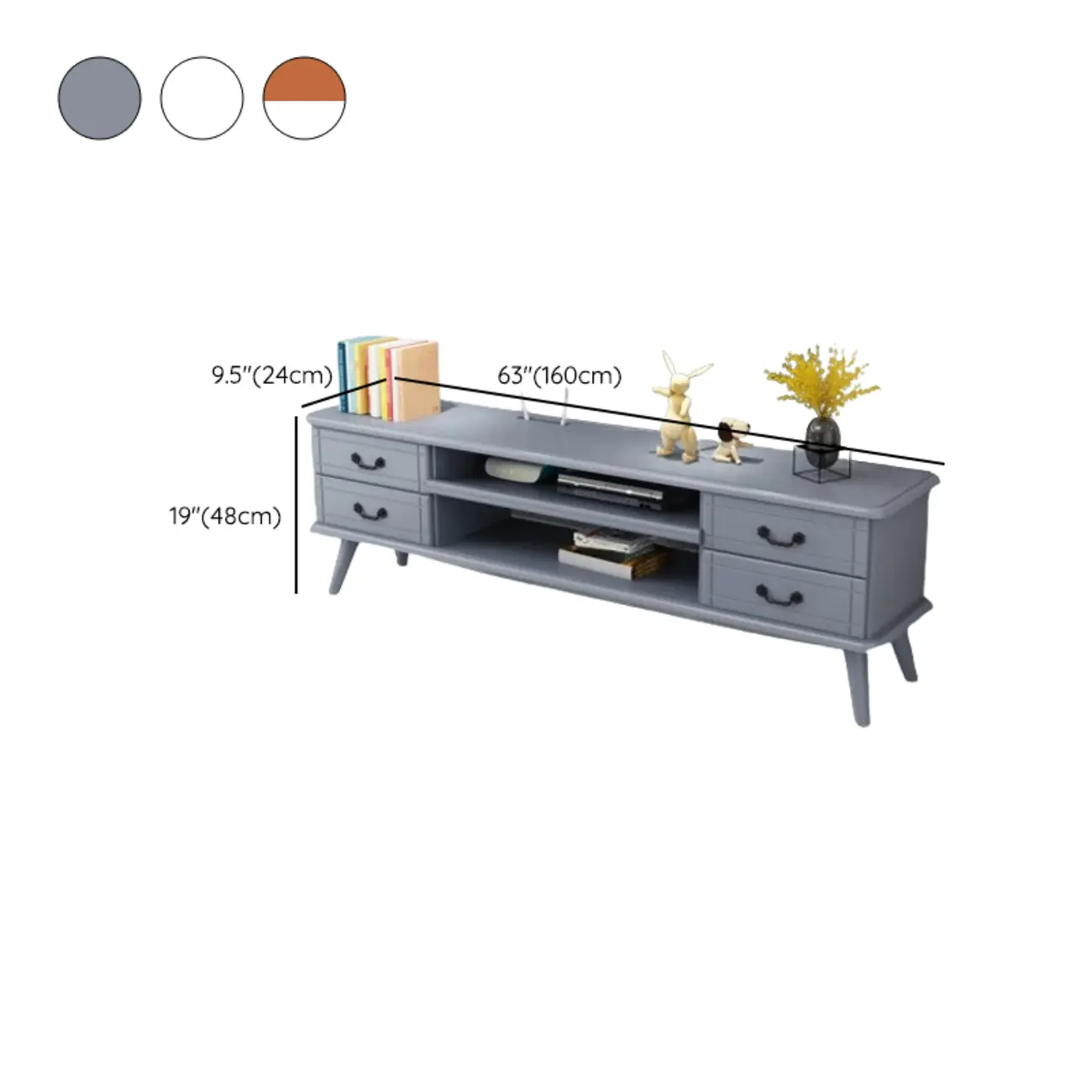 Living Room Wood Brown-White Cable Management TV Stand