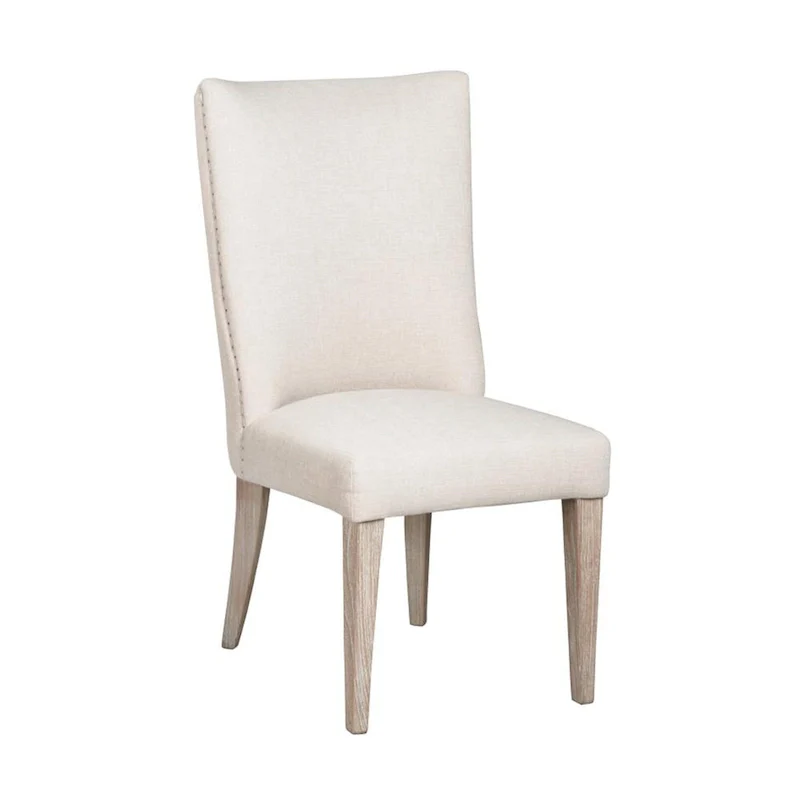 Fume Dining Side Chair Set of 2, Curved Back, Elm Wood, White Fabric