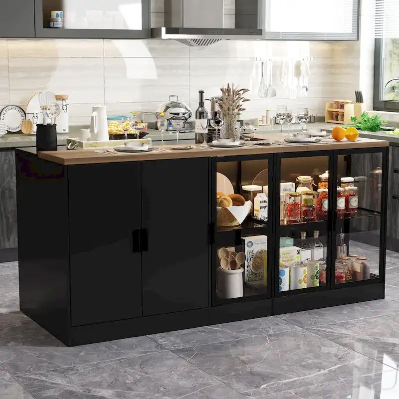 Kitchen Island with Drawers and Glass Cabinets