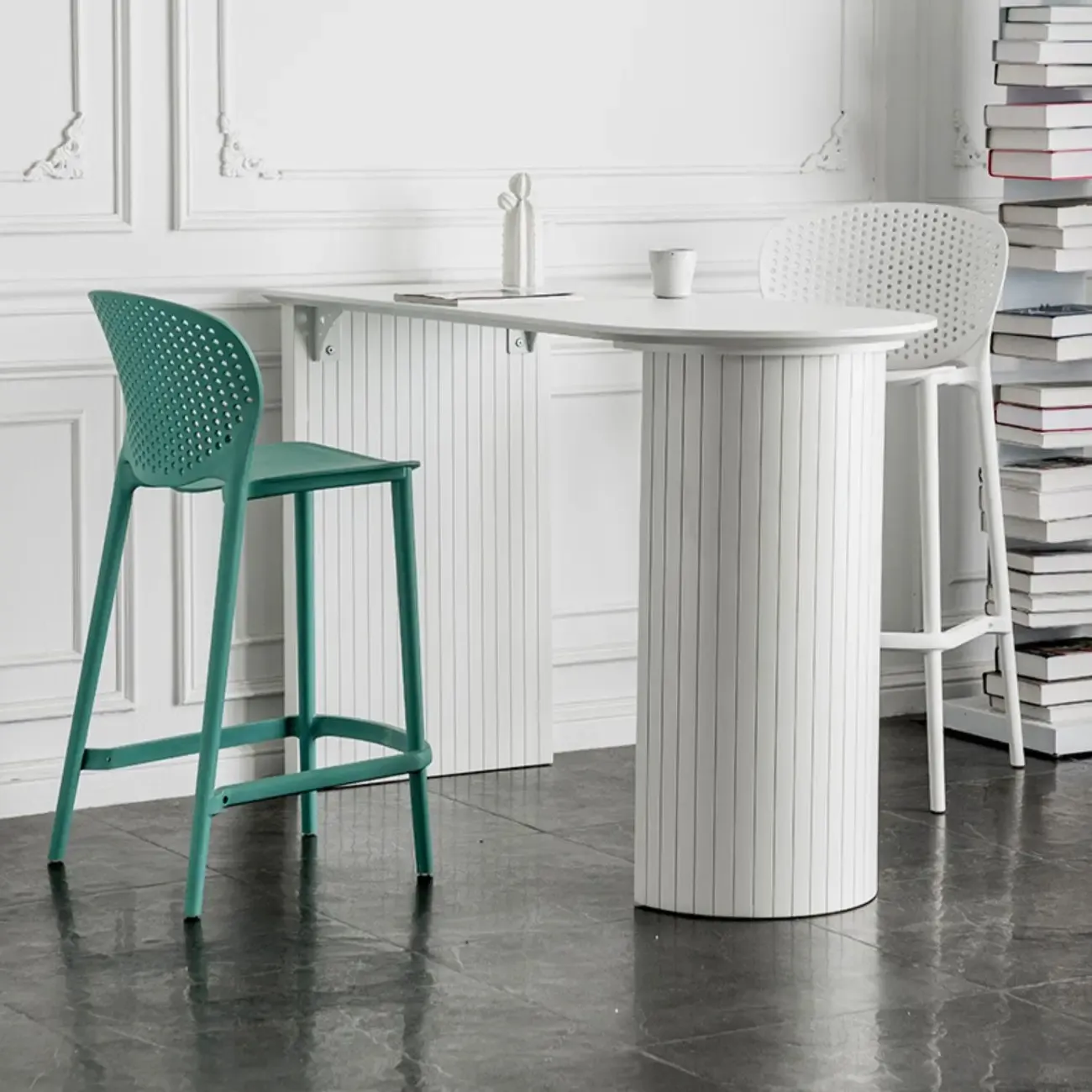 Modern White Free Form Wood Double Pedestal Bar Tables