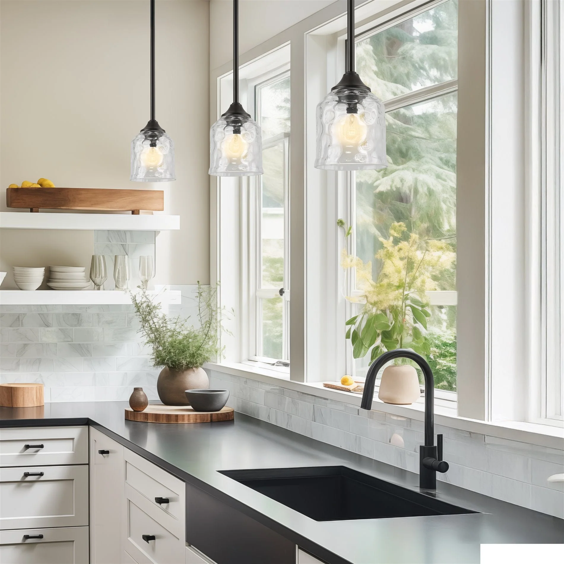 5 Clear Water Glass Shades / Replacement Glass for pendant lights and bathroom lights, 2-Pack