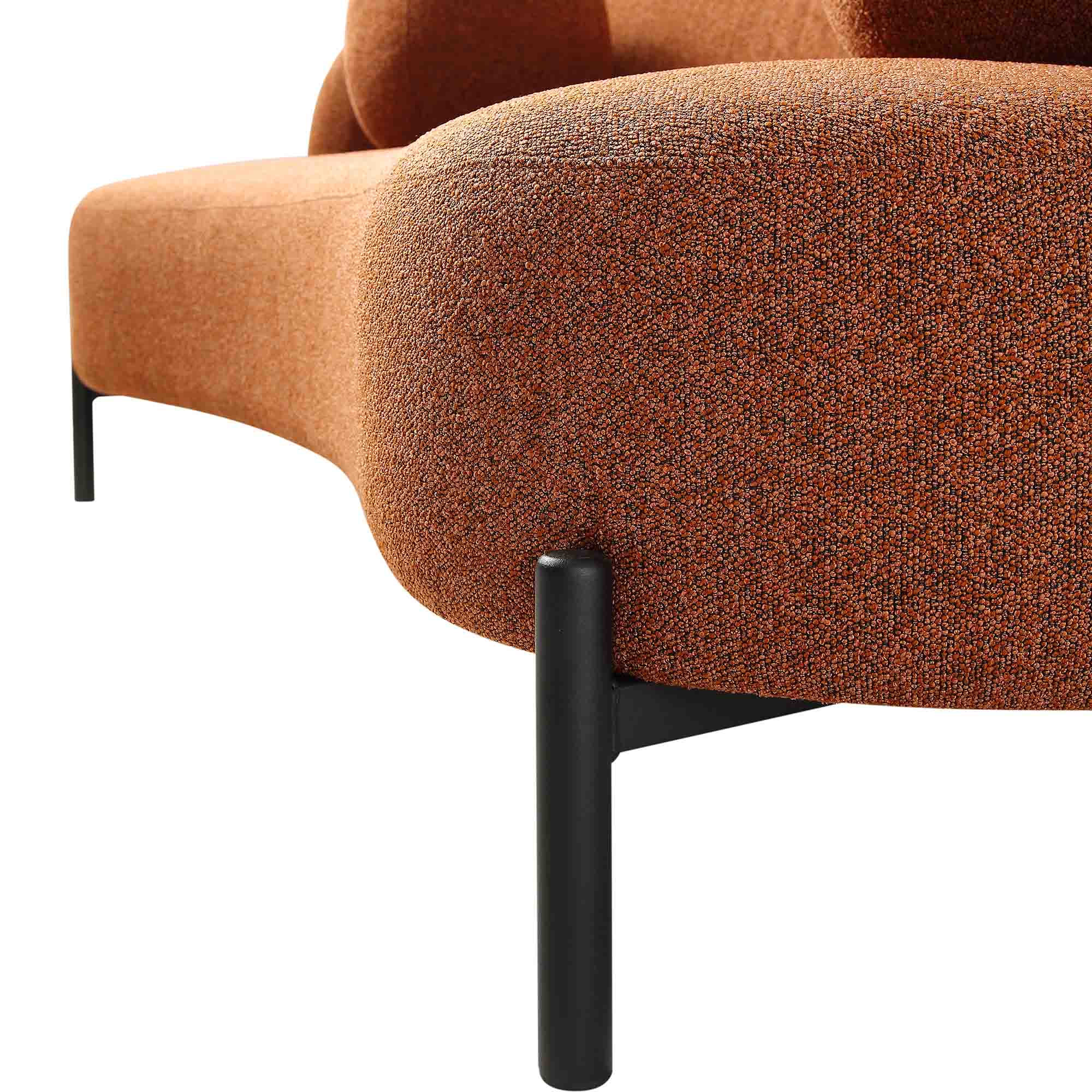 3-Seater Curved Sofa with Ball Cushions, Brick Boucle