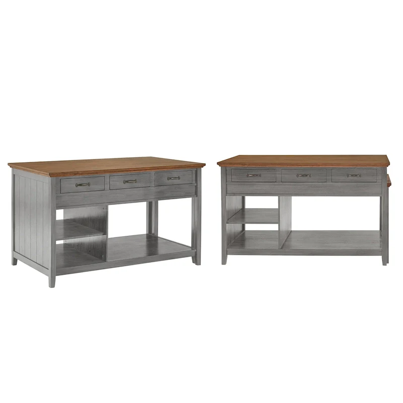 Antique Grey / Black / White Extendable Kitchen Island with 3 Drawers, Seats 2–4