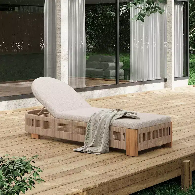 Christopher Knight Home Lariya Outdoor Adjustable Acacia Wood and Rope Chaise Lounge with Water-Resistant Cushion