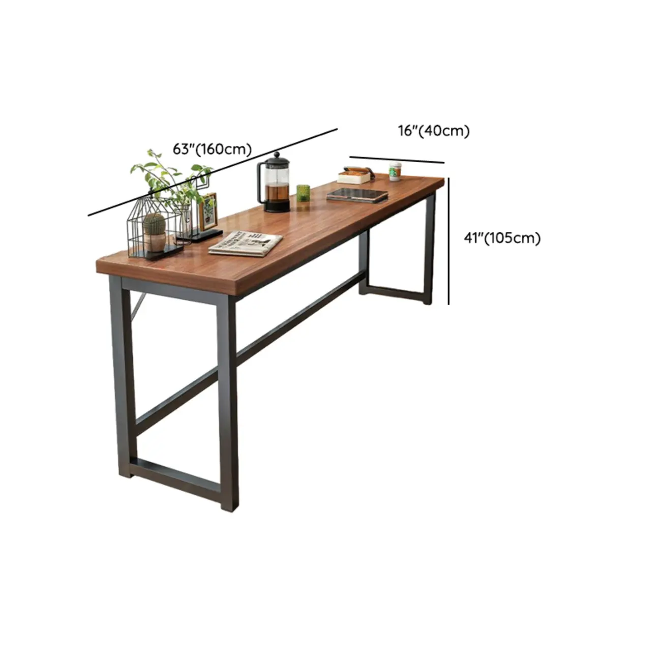Modern Brown Wooden Metal Frame Fixed Top Bar Tables