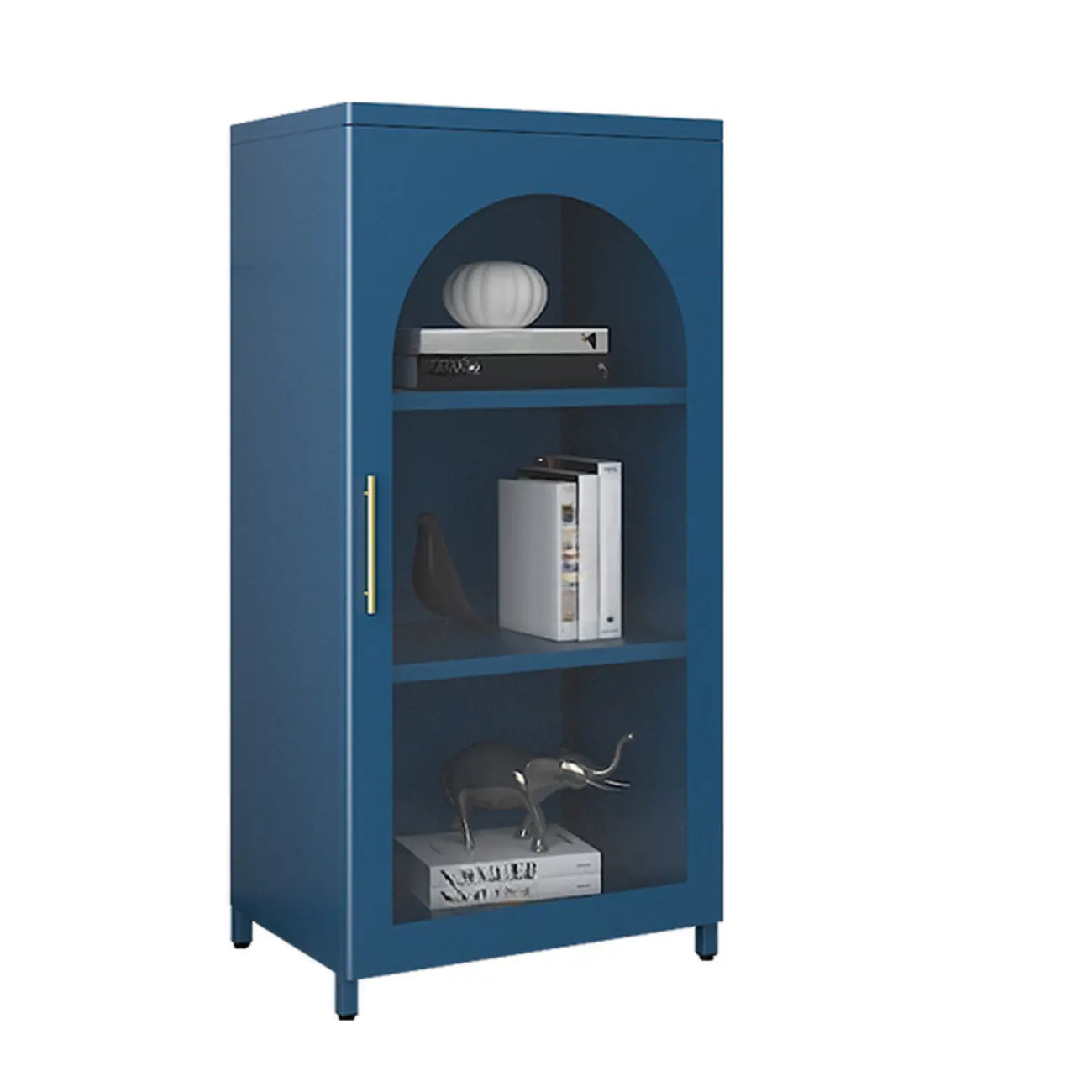 Modern Metal Vertical Storage Cabinet with Glass Doors