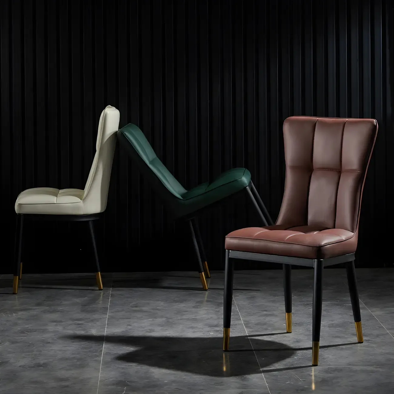 Armless Grey Tufted Leather High Back Dining Chair