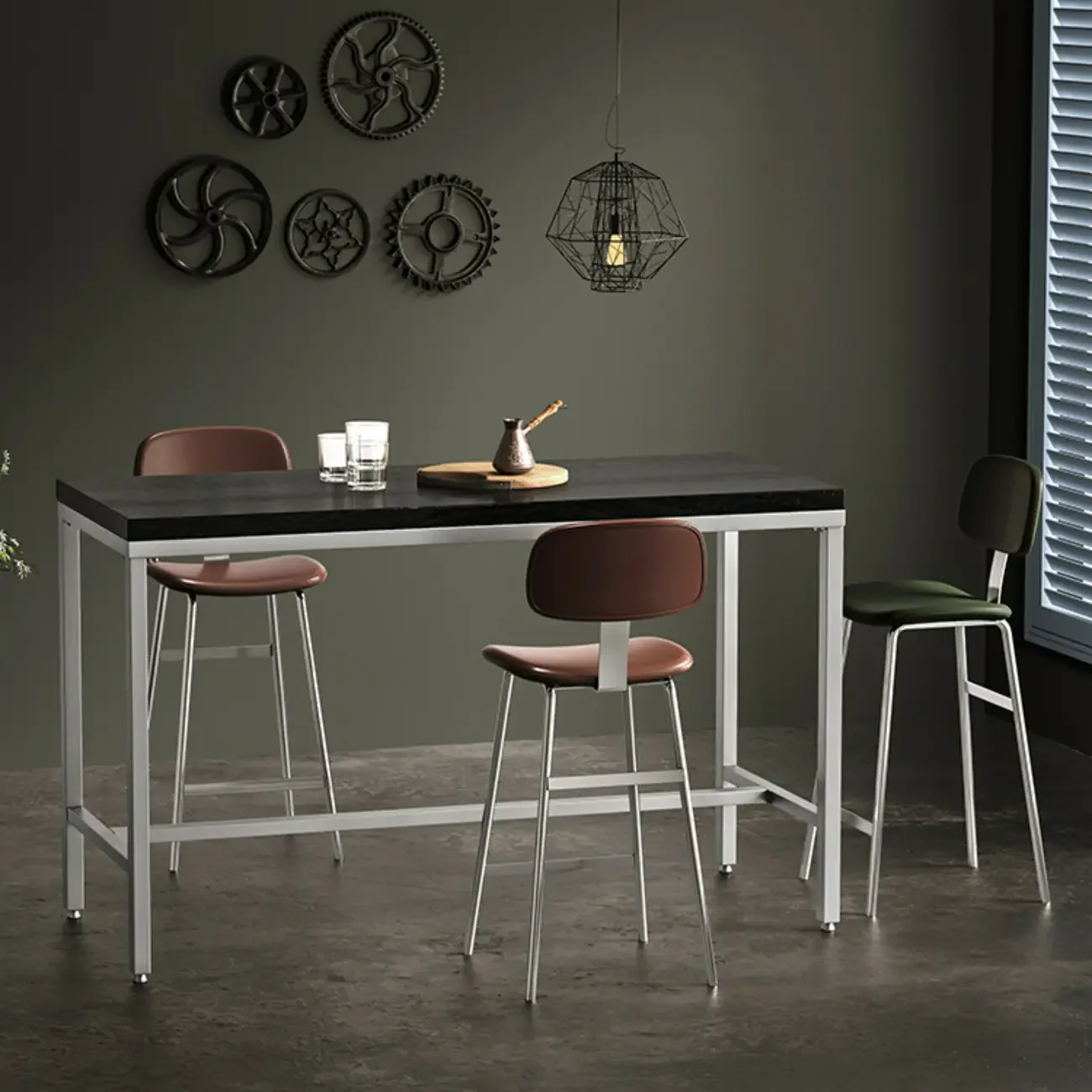 Industrial Faux Leather Metal Frame Bar Stools with Backs