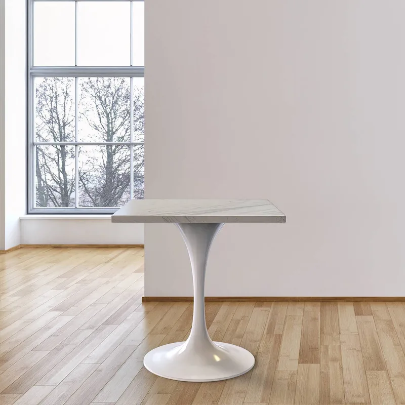 Verve Square Dining Table with Resin Tabletop and White Steel Base for Kitchen and Dining Room