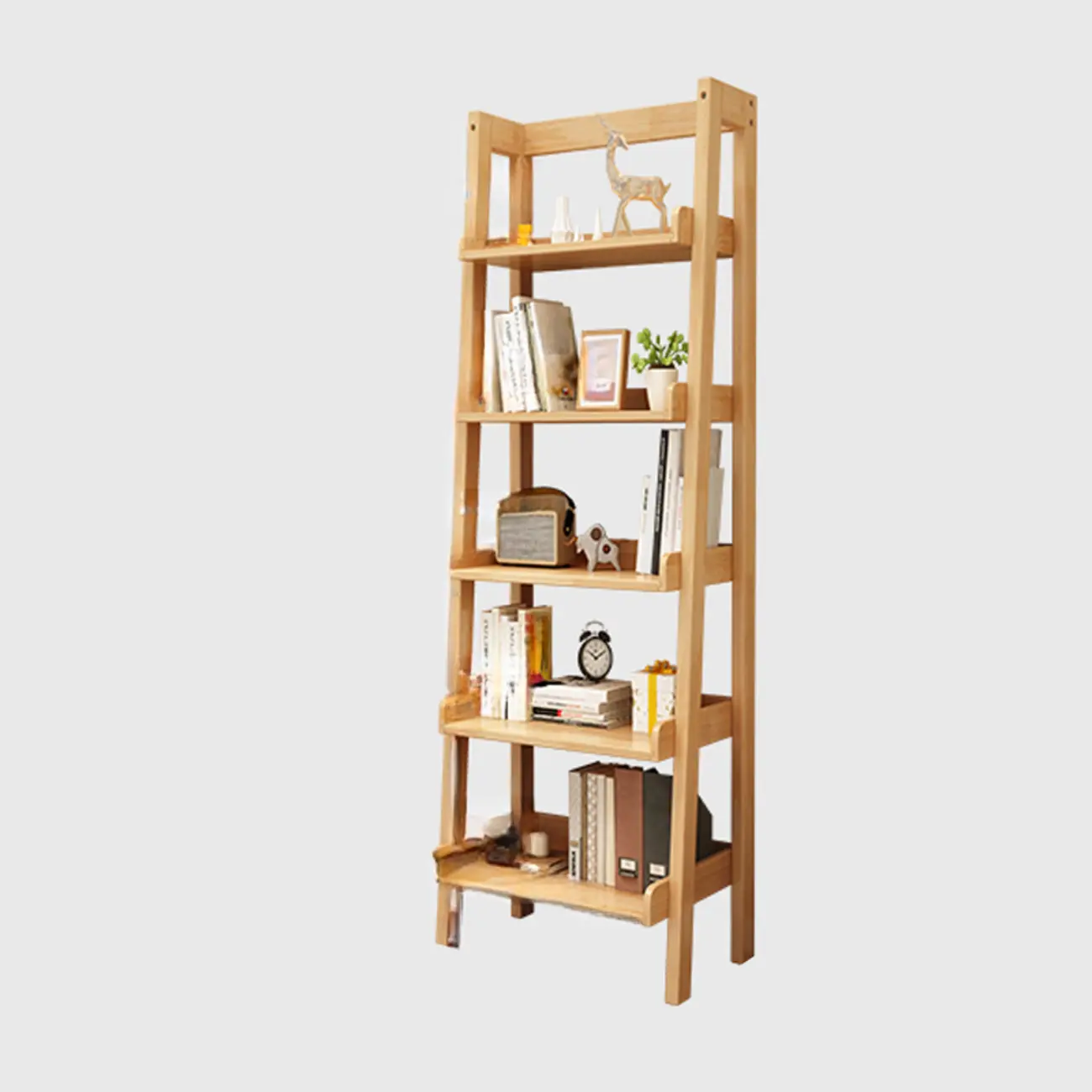 Scandinavian Rectangle Wood 5-Tier Ladder Bookcase