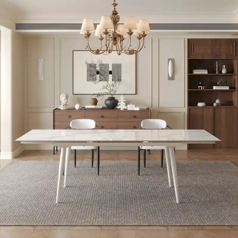 94.48 Rectangular Extendable Sintered Stone Dining Table