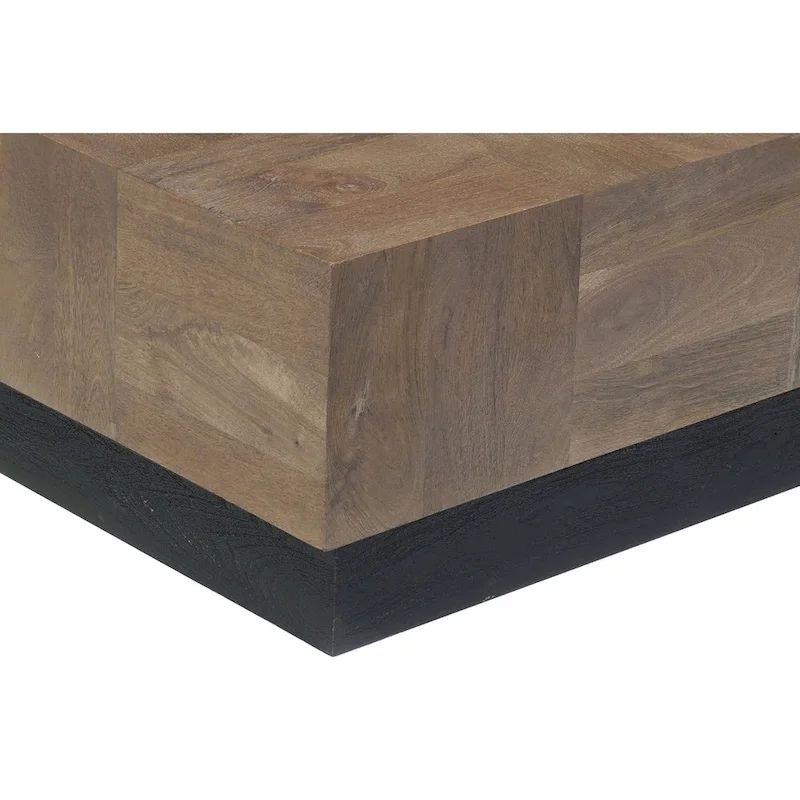 HomeRoots 40  Dark Brown and Black Solid Wood Square Block Coffee Table