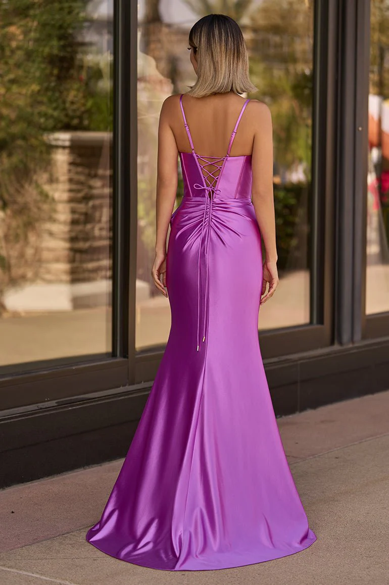 Straps V-Neck Satin Mermaid Prom Dress with Bow