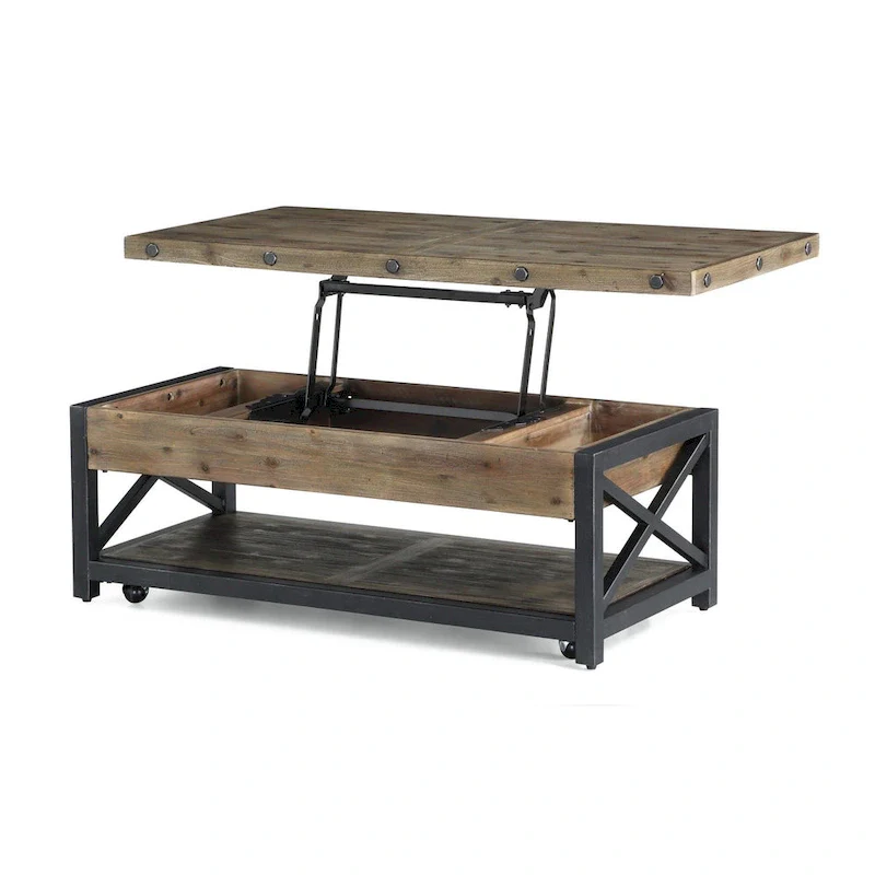 Brown Wood Rectangular Lift-Top Coffee Table with Casters - 50 x 18 x 26
