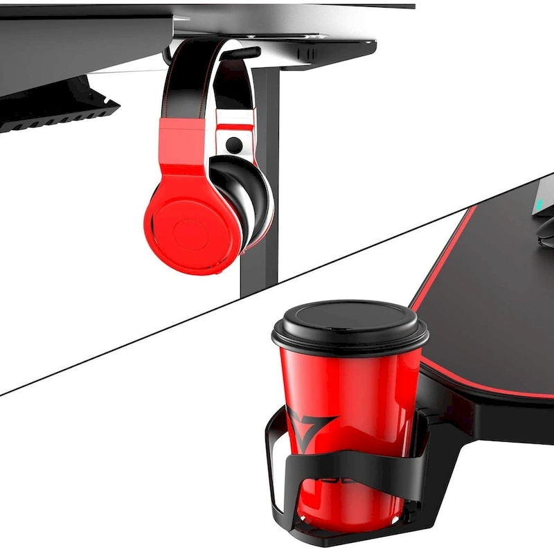 BOSSIN Ergonomic Gaming Desk T-Shaped Office PC Computer Desk with Full Desk Mouse Pad, Handle Rack, Cup Holder Headphone Hook