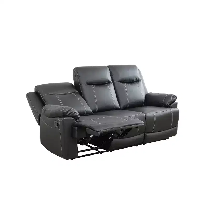 MAYEERTY Reclining Sofa, 3-Seat Breathable Semi-PU Leather Recliner with Adjustable Backrests for Living Room, Black