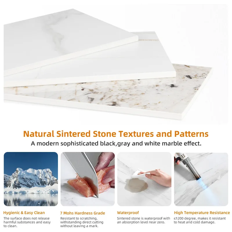 Modern Sintered Stone Marble Effect Table Top Kitchen Dining Table Square 4-Seat