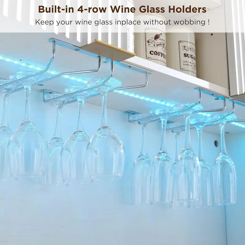 72 Wine Bar Cabinet, Modern Wood Coffee Bar Cabinet with LED Lights - N/A