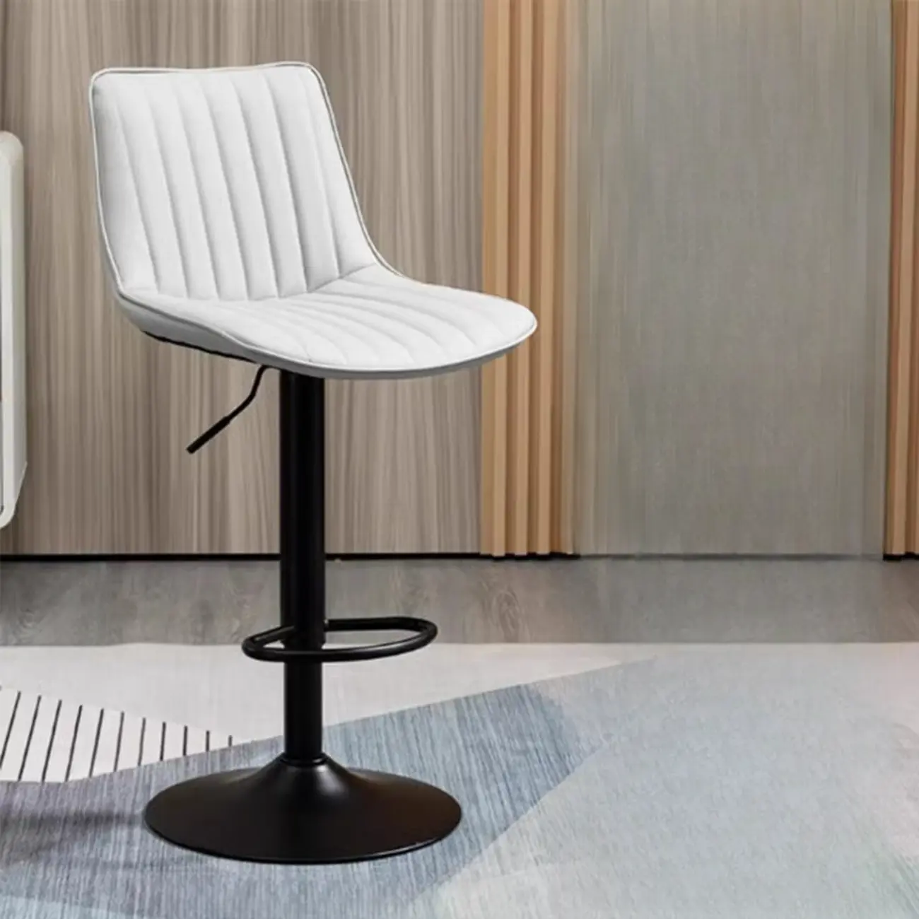 Modern Leather Upholstered Swivel Bar Stools Height Adjustable