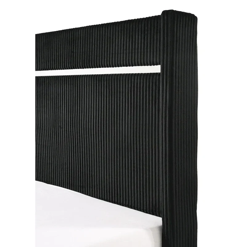 Black Velvet Upholstered Panel Bedroom Furniture