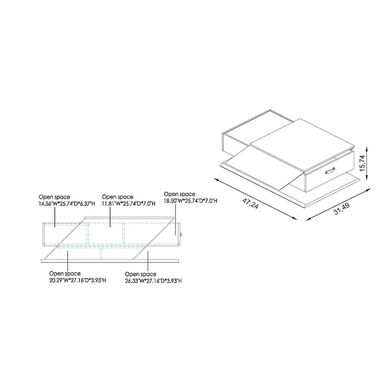 Industrial 47-Inch Lift-Top Adjustable Coffee Table