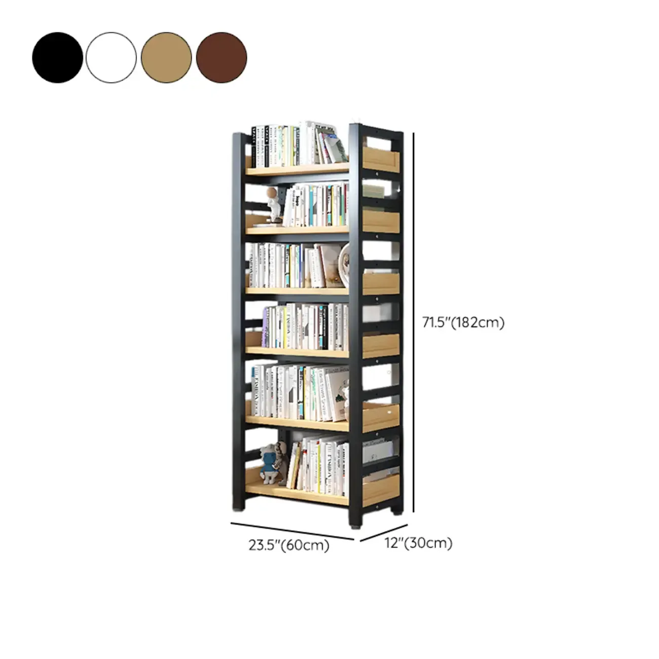 Freestanding Simple Multi-Layer Wood Bookshelf in Steel Frame