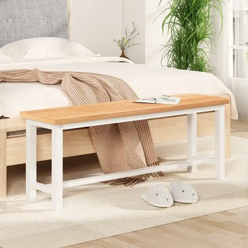 Grondin Industrail Style Dining Bench 2 Pieces Set, Wooden & Steel Dining Benches Set of 2, Durable and Stable Entryway Benches