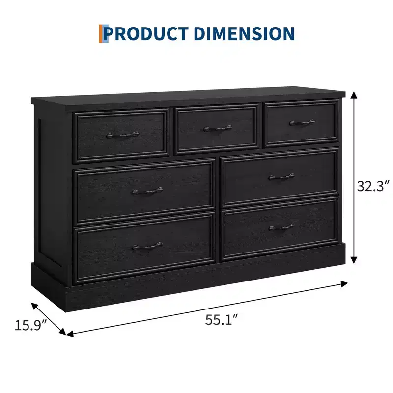 GustoWave Farmhouse 7 Drawers Dresser for Bedroom, 55 Wide Wood Rustic Chest of Drawers with Deep Drawers and Metal Handle