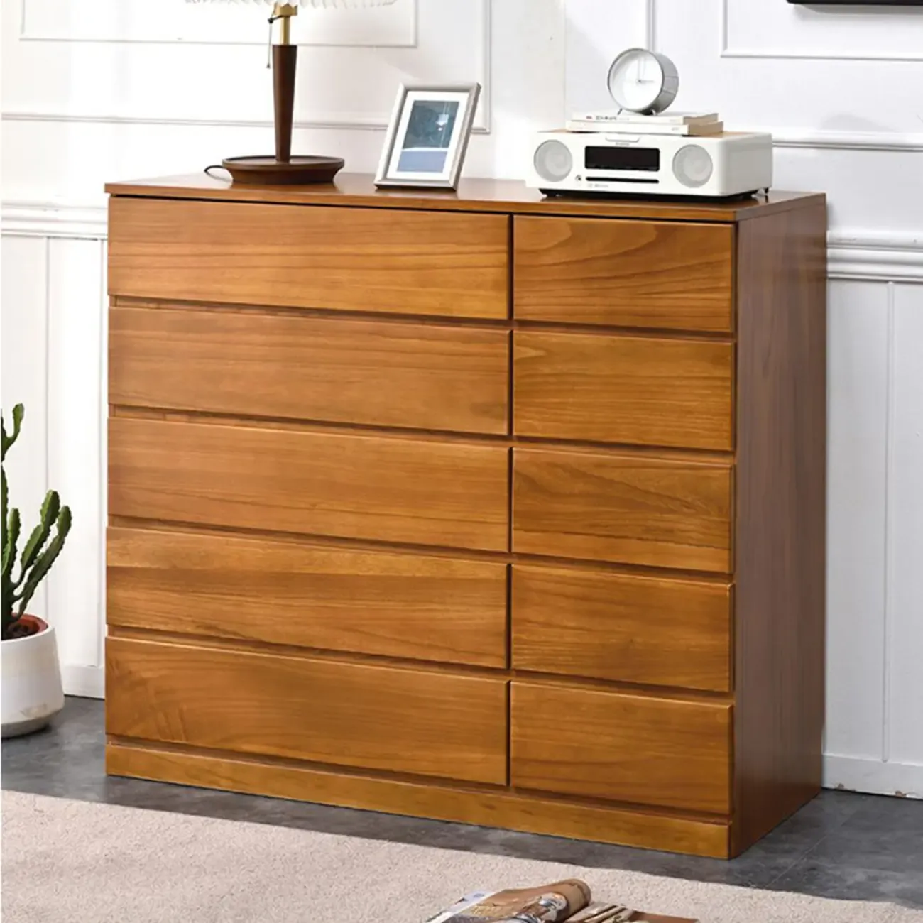 Modern Natural Wooden Double Dresser with 5-Drawers