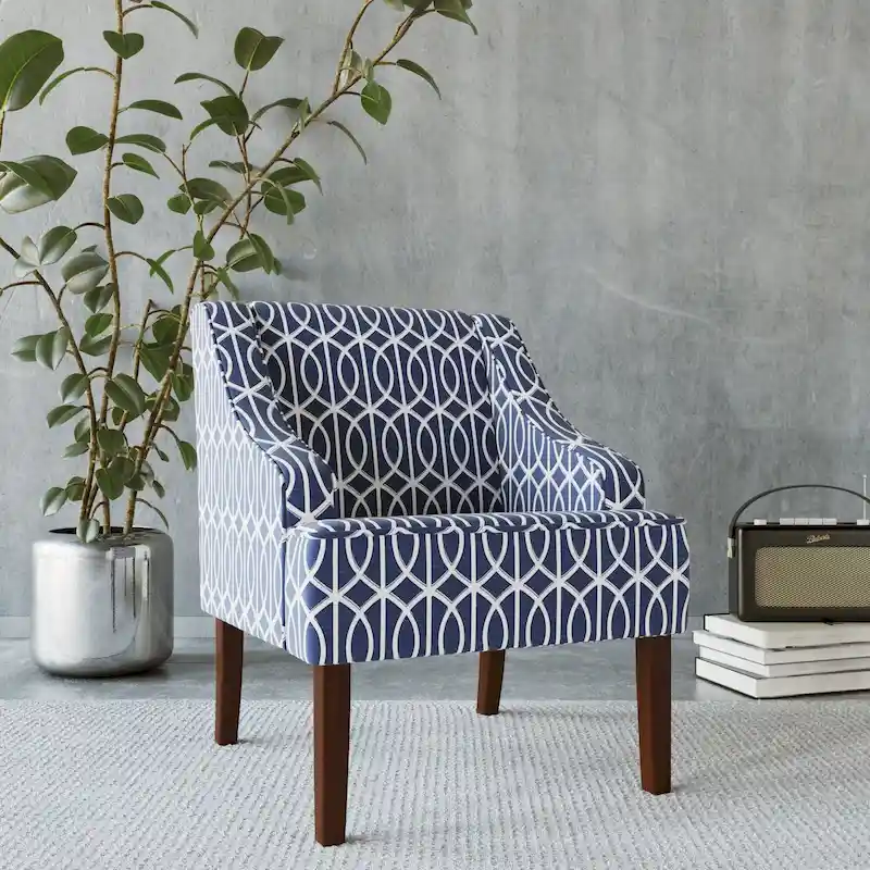 Cammy Blue Trellis Swoop Accent Chair
