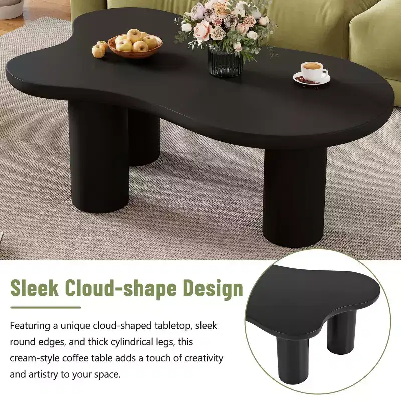37W Cloud Shaped Coffee Table With 3 Legs, Coffee Table Unique, Irregular Abstract Coffee Table, Coffee Table For Living Room - Panipeachy