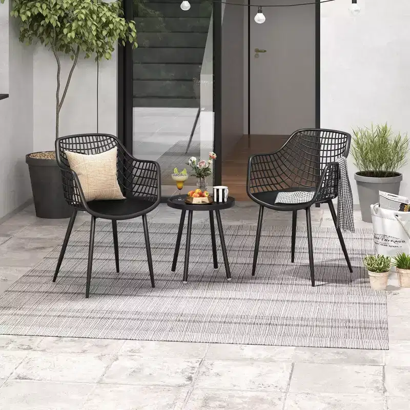 Costway 3 Piece Patio Bistro Set All Weather Heavy Duty Table and Chairs Set of 2 Black/Yellow
