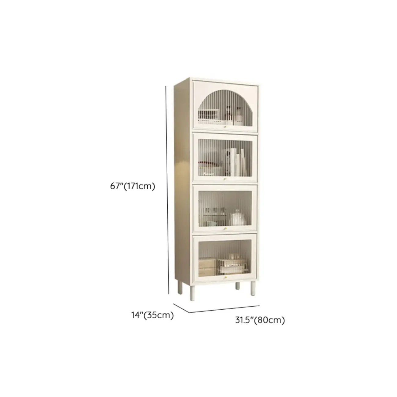 3-5 Shelves White Glass Display Cabinet with Flip Cover