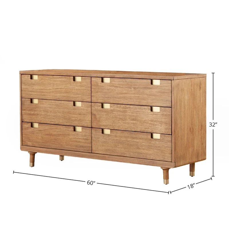 Six Drawer Wood Dresser in Sand (Beige)