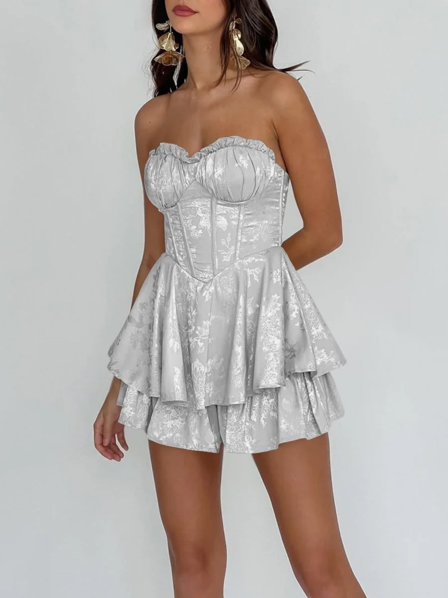 Silver - A Line Sweetheart Corset Ruffles Short Homecoming Dresses