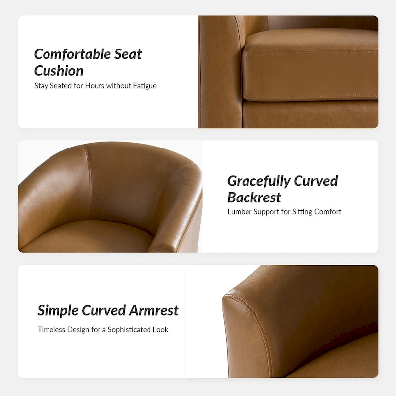 Haley Modern Swivel Barrel Faux Leather Chair with Solid Wood Base Set of 2 by HULALA HOME