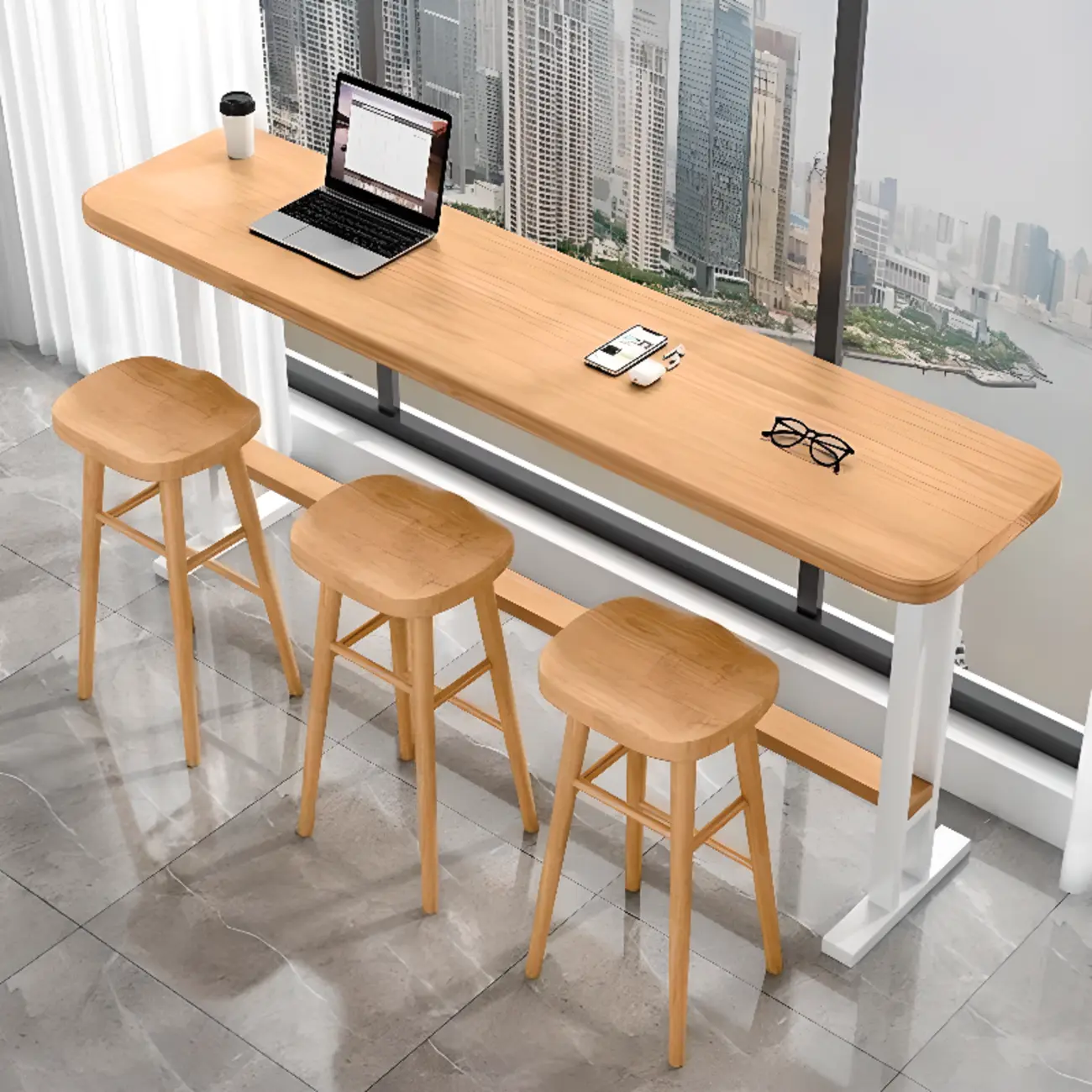 Modern Natural Wood Fixed Design Bar Tables