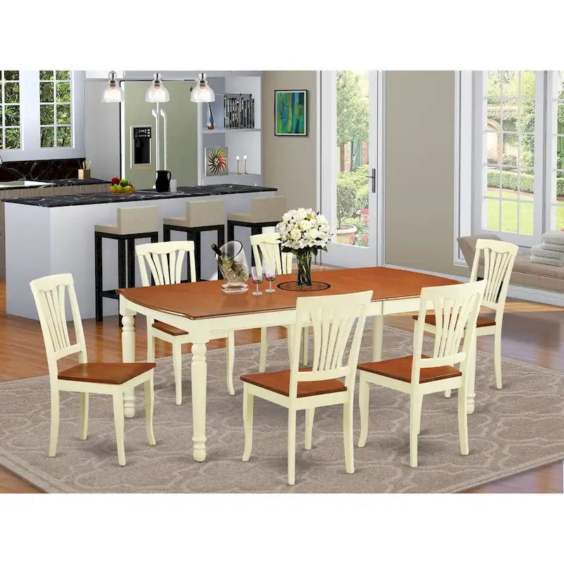 East West Furniture 7 Piece Dining Set- a Dining Table with Butterfly Leaf and 6 Kitchen Chairs, 42x78 Inch, Buttermilk & Cherry