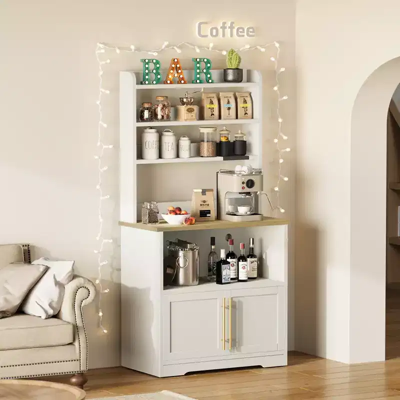 Farmhouse Bakers Rack, 5-Tier Microwave Stand, Cabinet and Storage Shelves, for Kitchen, Dining Room