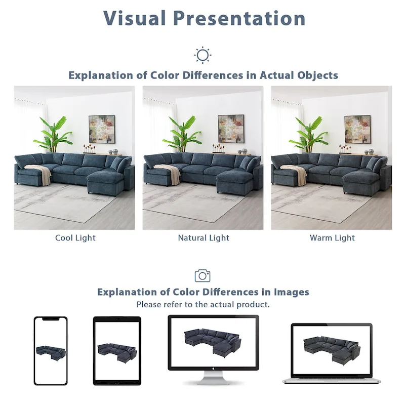 6 Seat Modern Modular Cloud Sofa Bed Chenille Sectional Couch Set with Ottoman