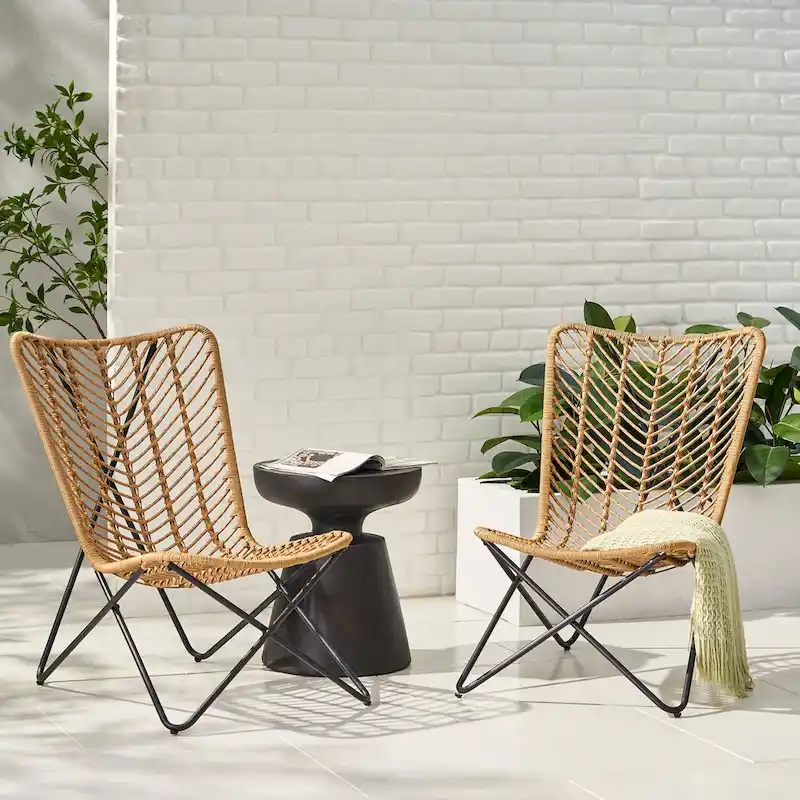 Galtin Outdoor Wicker and Iron Accent Chairs (Set of 2) by Christopher Knight Home