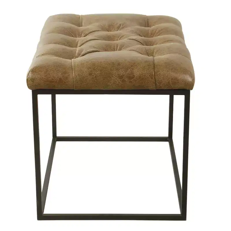 Small Decorative Ottoman Faux Leather Brown - HomePop: Metal Frame, Tufted, 250lb Capacity